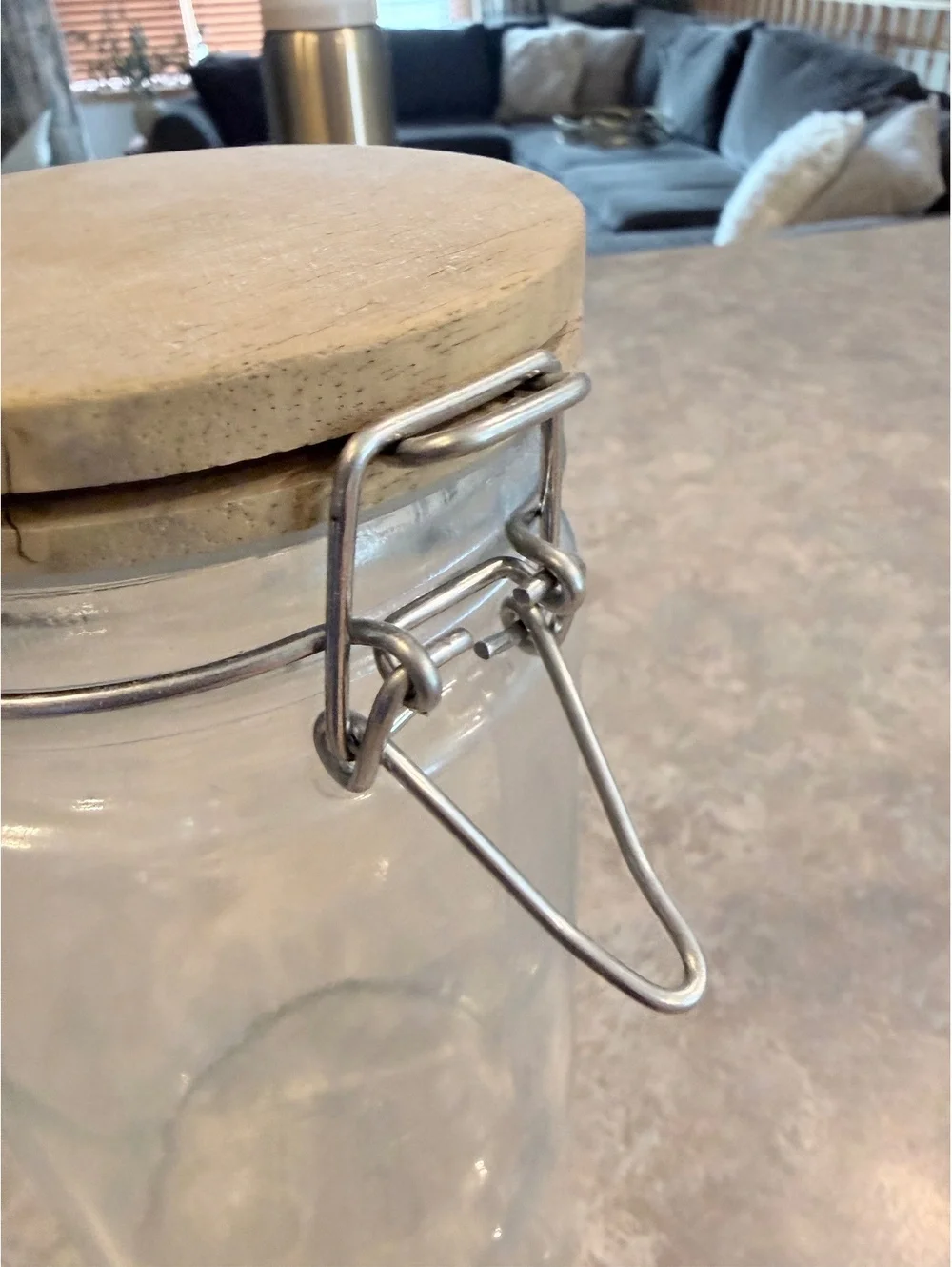 Clear Glass Pantry Storage Jar with Wood Clamp Lid